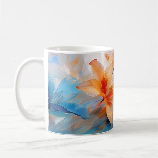 Tasse der blauen und orangen Blume (Links)
