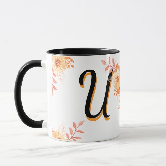Tasse der Blumenmonogramme - Eleganter Letter U-wr (Links)
