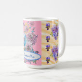 Tasse der Blütenvögel von Hand Pink Blue Budgie (VorderseiteRechts)
