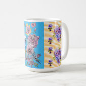 Tasse der Blütenvögel von Hand Pink Blue Budgie (VorderseiteRechts)