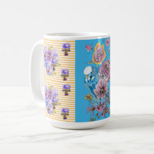 Tasse der Blütenvögel von Hand Pink Blue Budgie