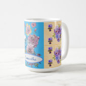Tasse der Blütenvögel von Hand Pink Blue Budgie (VorderseiteRechts)