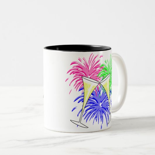 Tasse der Champagner- und Feuerwerke im Neujahr (VorderseiteRechts)