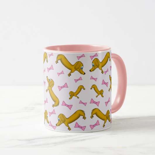 Tasse der Dackel und rosa Bögen (VorderseiteRechts)