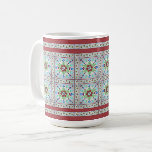 Tasse der farbenfrohen Blumenmuster (rot) (Vorderseite Links)