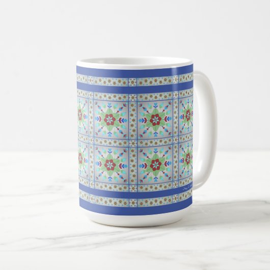 Tasse der farbigen Blumenmuster (dunkelblau) (VorderseiteRechts)