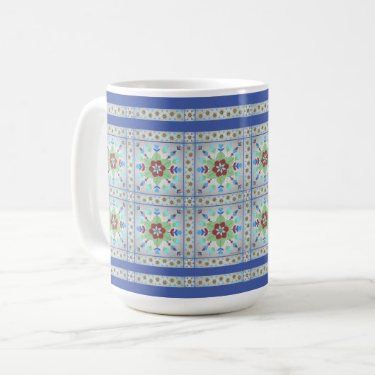 Tasse der farbigen Blumenmuster (dunkelblau) (Vorderseite Links)