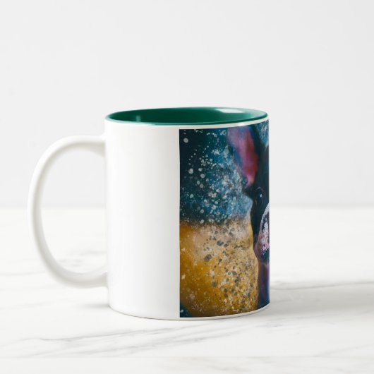 Tasse der französischen Bulldogge mit Spritzergrün (Links)