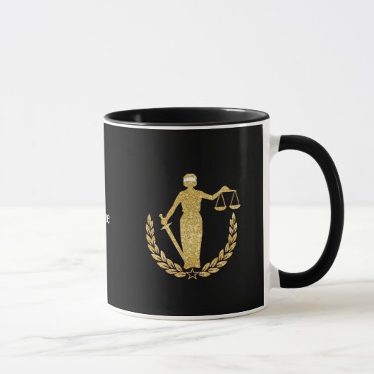 Tasse der Gerechtigkeit und der Lady Justice (Rechts)