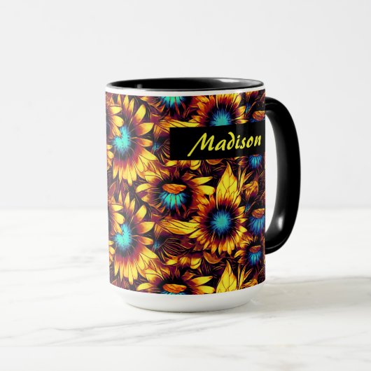 Tasse der hellen Sonnenblumen (VorderseiteRechts)