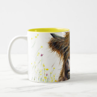 Tasse der Highland Cow, Schottische Kuh mit Blume,