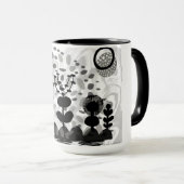 Tasse der Keramik mit Schwarz/Weiß-Pflanzendesign (VorderseiteRechts)