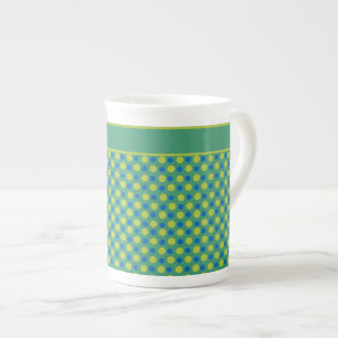 Tasse der Knochen-China, blaue und grüne Polka-Pun