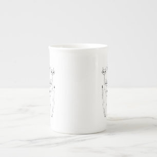 Tasse der Knochen-China (von Hand gezeichnet Katze