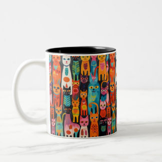 Tasse der lebendigen Folk Art Cats Muster