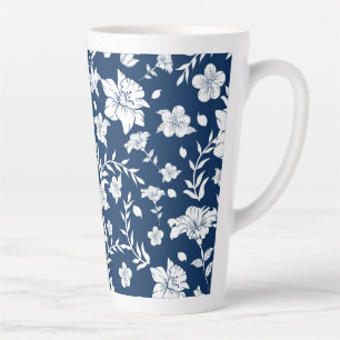 Tasse der Navy Hintergrund White Floral Latte