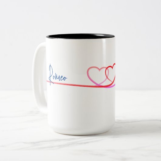 Tasse der personalisierten Romeo und Julia Herz-Li (Vorderseite Links)