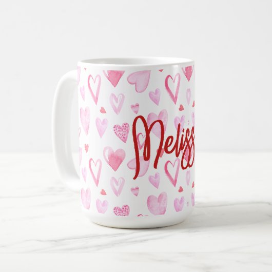 Tasse der personalisierten rosa Herz-Keramik (Vorderseite Links)