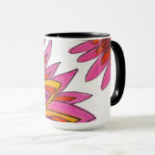 Tasse der rosa Blume (Schwarzer Griff und Interieu (VorderseiteRechts)