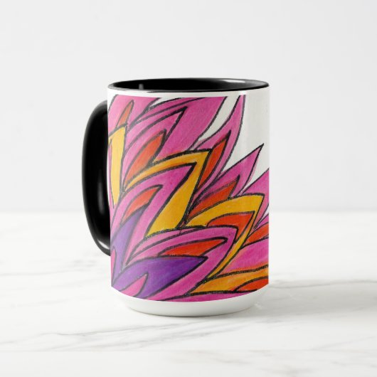Tasse der rosa Blume (Schwarzer Griff und Interieu (Vorderseite Links)