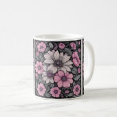 Tasse der rosa, schwarzen und weißen Blume (VorderseiteRechts)