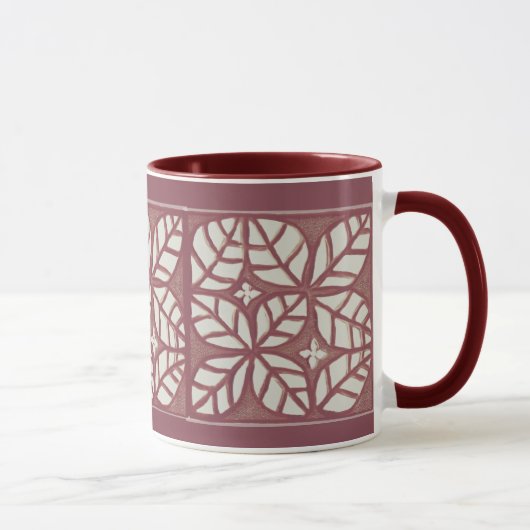 Tasse der Rose-Maron-und Weißblattmuster (Rechts)