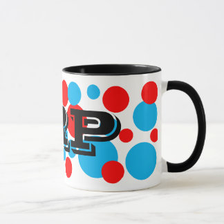Tasse der roten und der Aqua-Blasen-Punkte Monogra