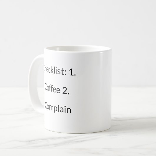 Tasse der routinemäßigen Kaffeekontrollliste (Vorderseite Links)