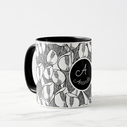 Tasse der Schwarz-Weiß-Romantik (Vorderseite Links)