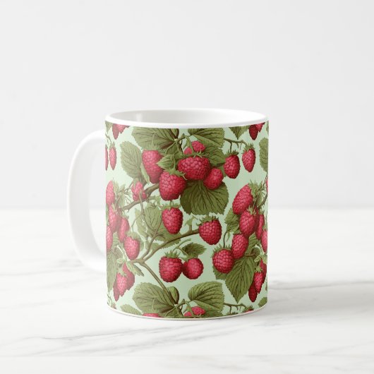 Tasse der Vintagen botanischen Himbeermuster Keram (Vorderseite Links)