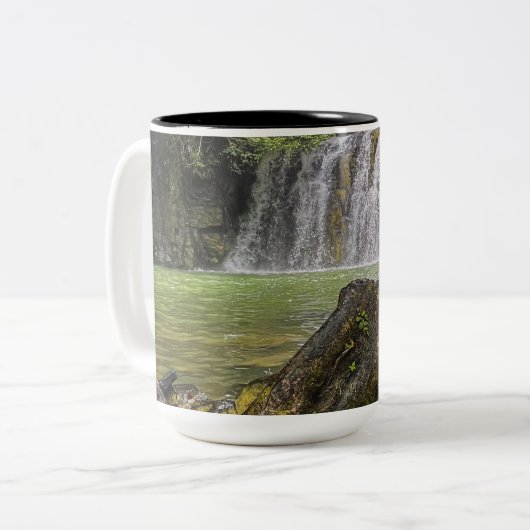 Tasse der Wasserfall-Oase - Grünwälder und Felsens (Vorderseite Links)