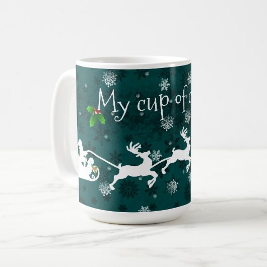 Tasse des aquamarinen Weihnachtsmanns für den Schl (Vorderseite Links)