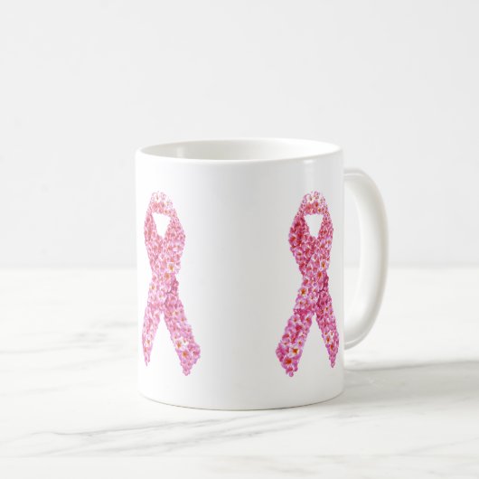 Tasse des Brustkrebses Blumenrosa-Ribbon (VorderseiteRechts)