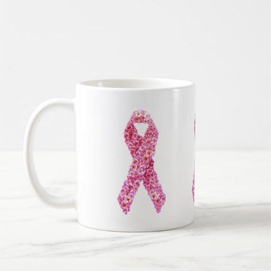 Tasse des Brustkrebses Blumenrosa-Ribbon (Links)