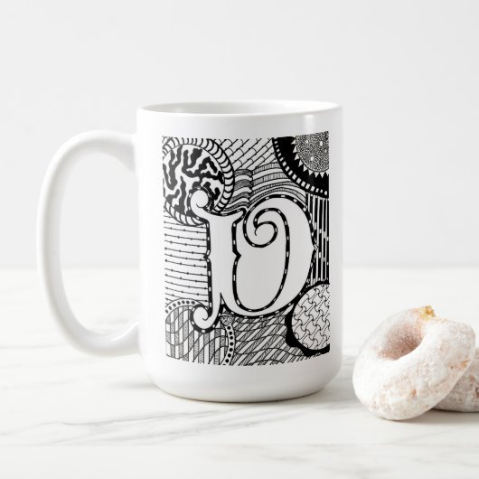 Tasse des Buchstabe-V, Kunst durch Kaffee-Tasse (Mit Donut)
