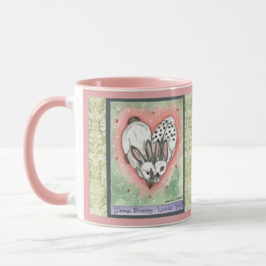 Tasse des Bunny Rabbit Heart Pink Green Scroll Des (Links)