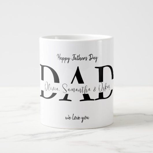 Tasse des glücklichen Vaters mit den Namen der Kin (Vorderseite)