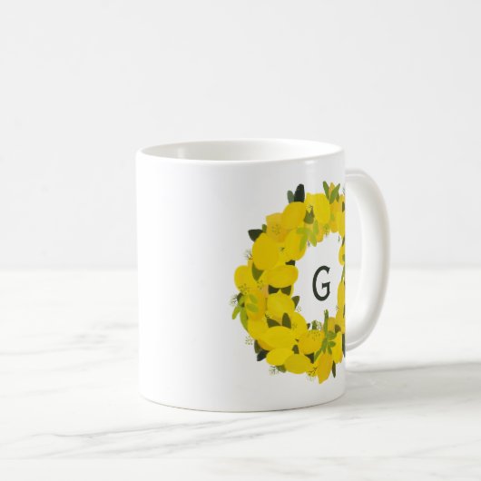 Tasse des handgemalten Lemon Wreath Monogrammes (VorderseiteRechts)