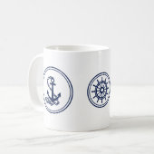 Tasse des Kaffees, Blauer Anker und Schiffsrad (Vorderseite Links)