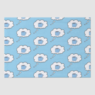 Tasse des Kaffees dachte Blasen Seidenpapier