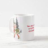 Tasse des Kaffees, frohe Weihnachtself (Vorderseite Links)