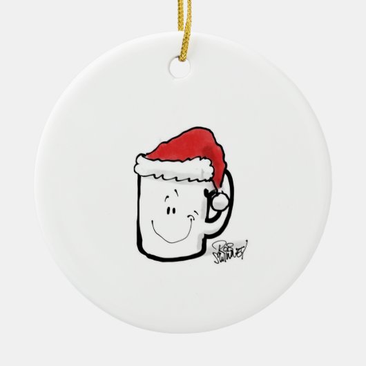 Tasse des Kaffees in der Weihnachtsmannmütze Keramik Ornament (Vorne)