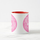 Tasse des Kaffees in mehreren Sprachen (Zentrum)