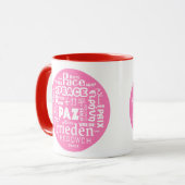 Tasse des Kaffees in mehreren Sprachen (Vorderseite Links)