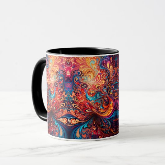 Tasse des Kaffees mit lebendigem abstraktem Design (Vorderseite Links)