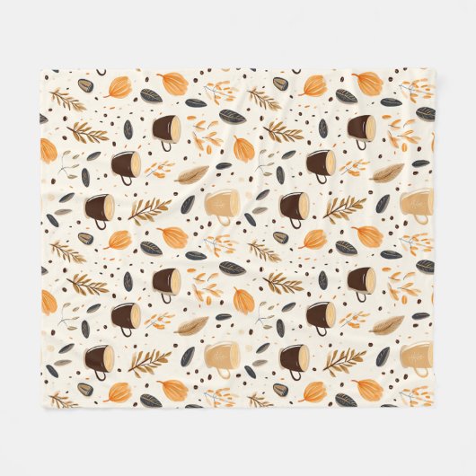 Tasse des Kaffees Thema mit Blätter Fleece Blanket (Vorderseite (Horizontal))