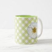 Tasse des Kaffees - Weißes Zinnia auf Gitter (VorderseiteRechts)