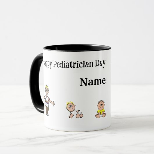 Tasse des männlichen Kinderarztes mit Name (Vorderseite Links)