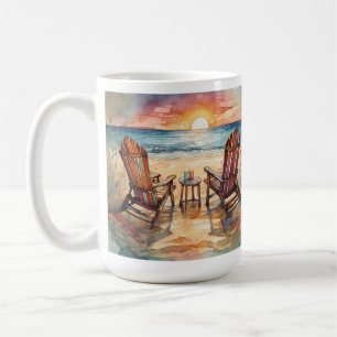 Tasse des Sonnenuntergangs am Strand, Ozeanwellen