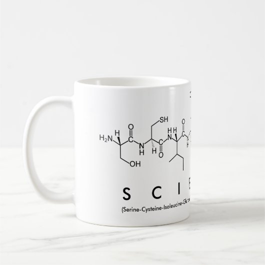 Tasse des Wissenschaftspeptids (Links)